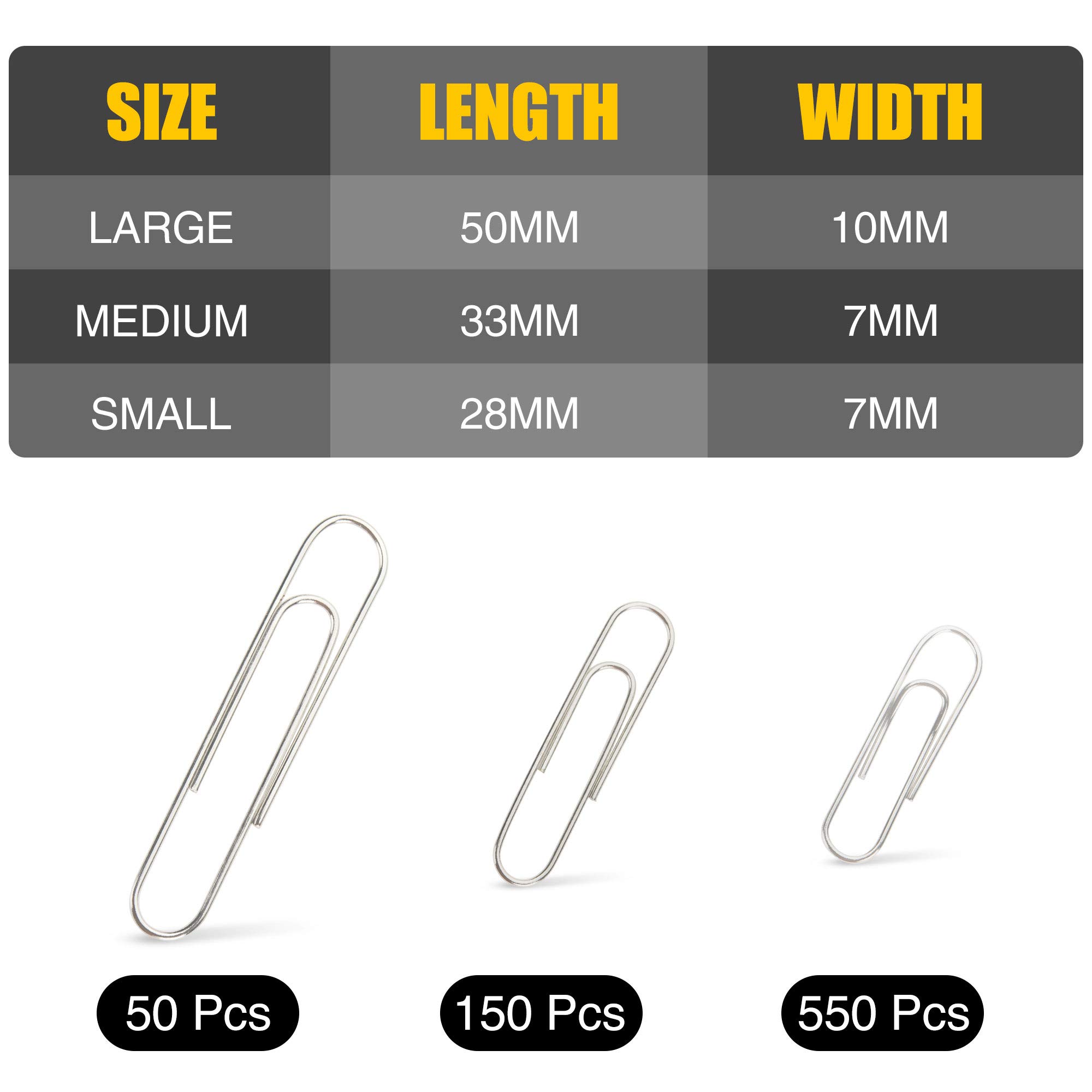 Kempshott 750 Paper Clips Assorted Sizes Small, Medium and Large Paperclips for Paperwork Ideal for Home, School and Office Use (Assorted, Silver) - Image 8