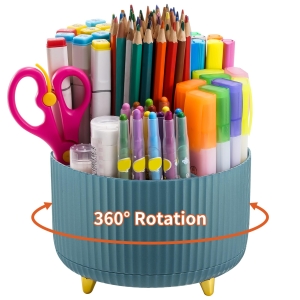Marbrasse Desk Organizer, 360-Degree Rotating Pen Holder for Desk, Desk Organizers and Accessories with 5 Compartments Pencil Organizer, Art Supply Storage Box Caddy for Office, Home （Dark Green）