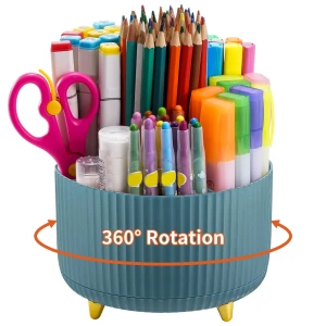 Marbrasse Desk Organizer, 360-Degree Rotating Pen Holder for Desk, Desk Organizers and Accessories with 5 Compartments Pencil Organizer, Art Supply Storage Box Caddy for Office, Home (Dark Green)