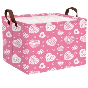 BOAMAU Kid Large Valentine’s Day Basket Heart Cute Empty Gift Basket for Girlfriend Love Room Decor Storage Basket (Pink Leopard Print Heart)