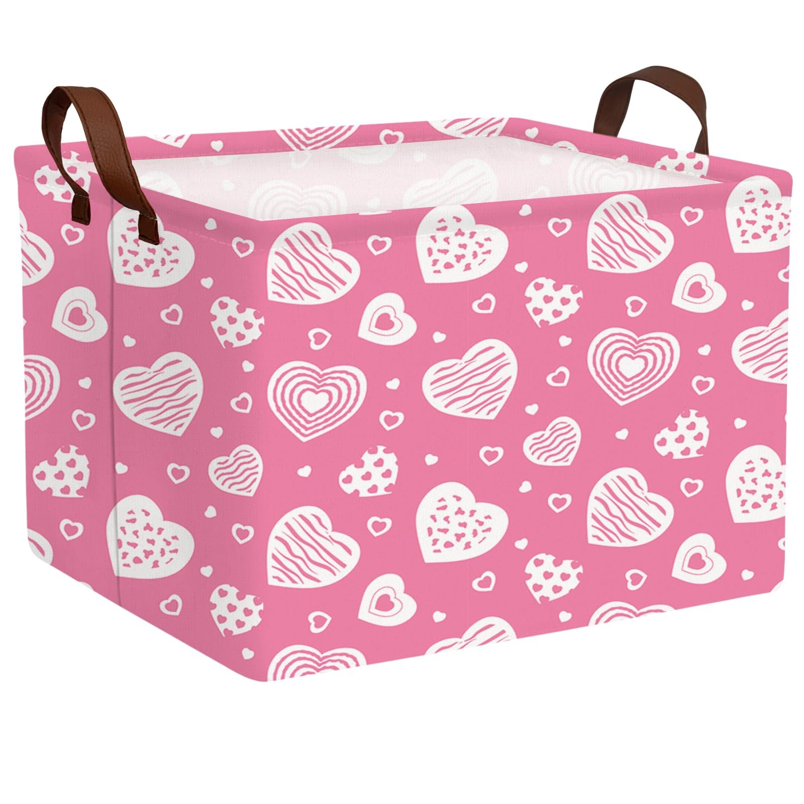 BOAMAU Kid Large Valentine's Day Basket Heart Cute Empty Gift Basket for Girlfriend Love Room Decor Storage Basket (Pink Leopard Print Heart)