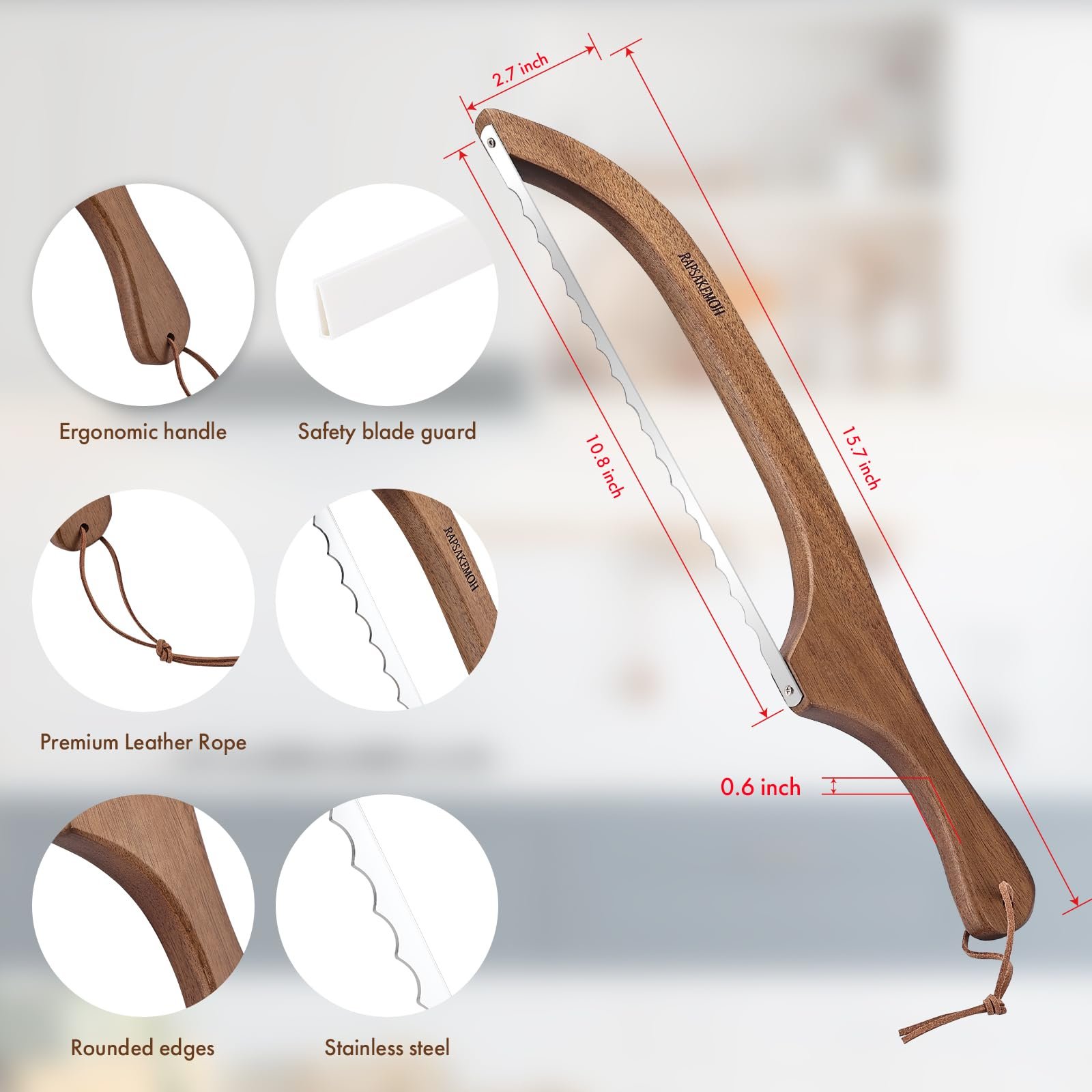 Bread Knife for Homemade Bread,Sourdough bread knife,15.7" Bread slicer for Homemade Bread, Baguettes and More Cuts Thin,Bow Design Easy to Cutting Even Slices - Image 3
