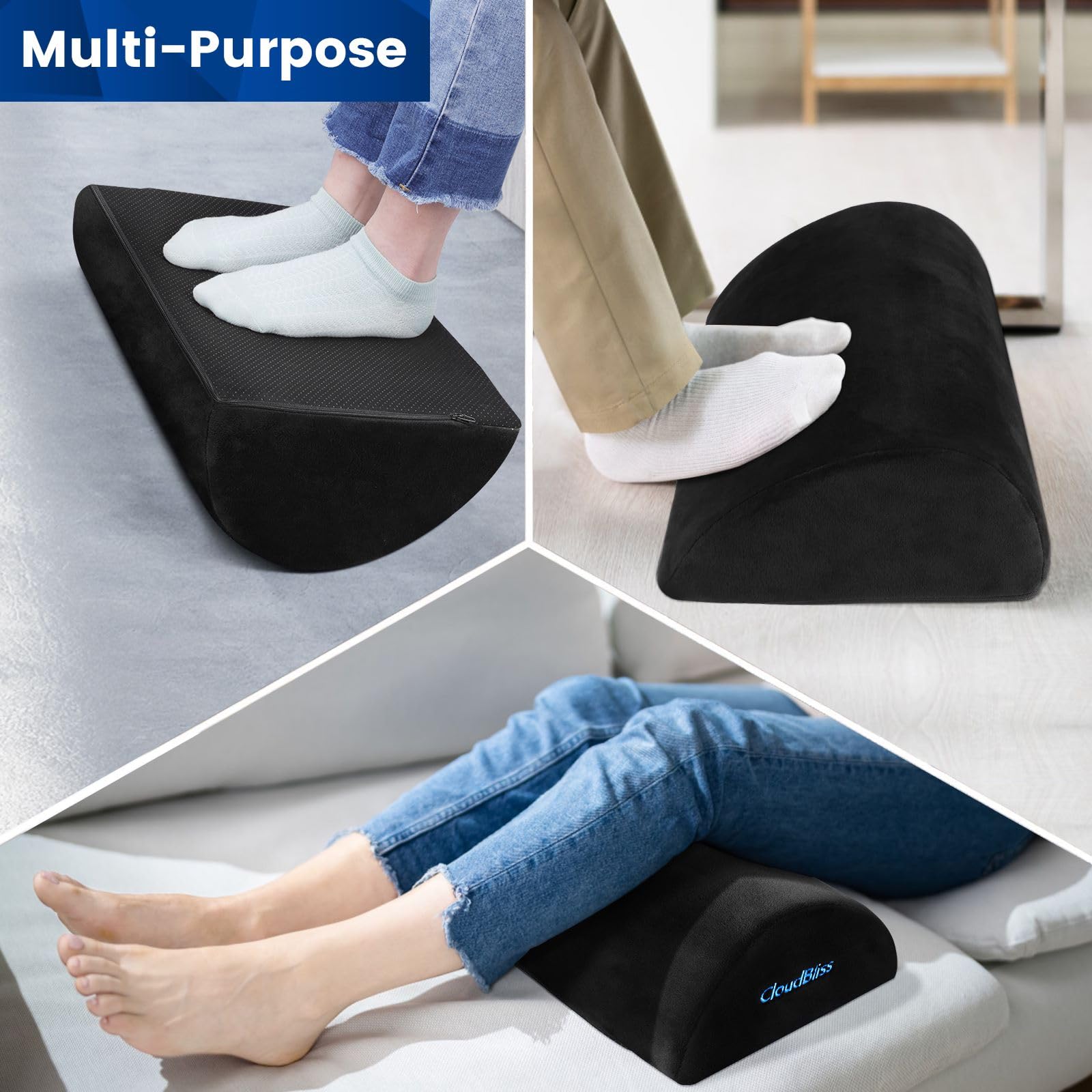 Foot Rest for Under Desk at Work,Office Desk Accessories with Soft Foam and Washable Removable Cover, Foot Stool for Office, Car, Home to Foot Support and Relax Ankles, Black - Image 2