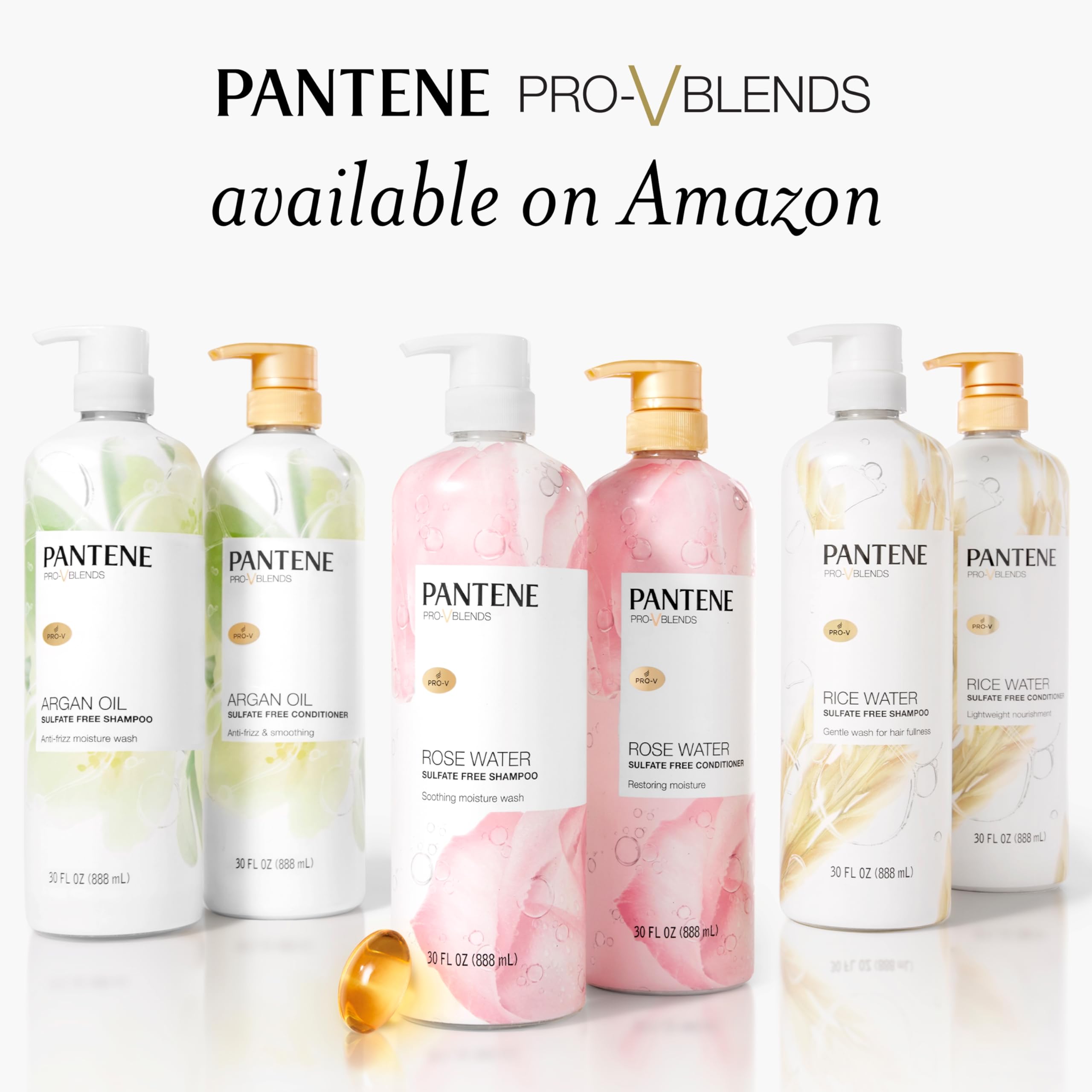 Pantene Sulfate Free Rose Water Shampoo, Soothes, Replenishes Hydration, Safe for Color Treated Hair, Nutrient Infused with Vitamin B5 and Antioxidants, Pro-V Blends, 30.0 oz - Image 4