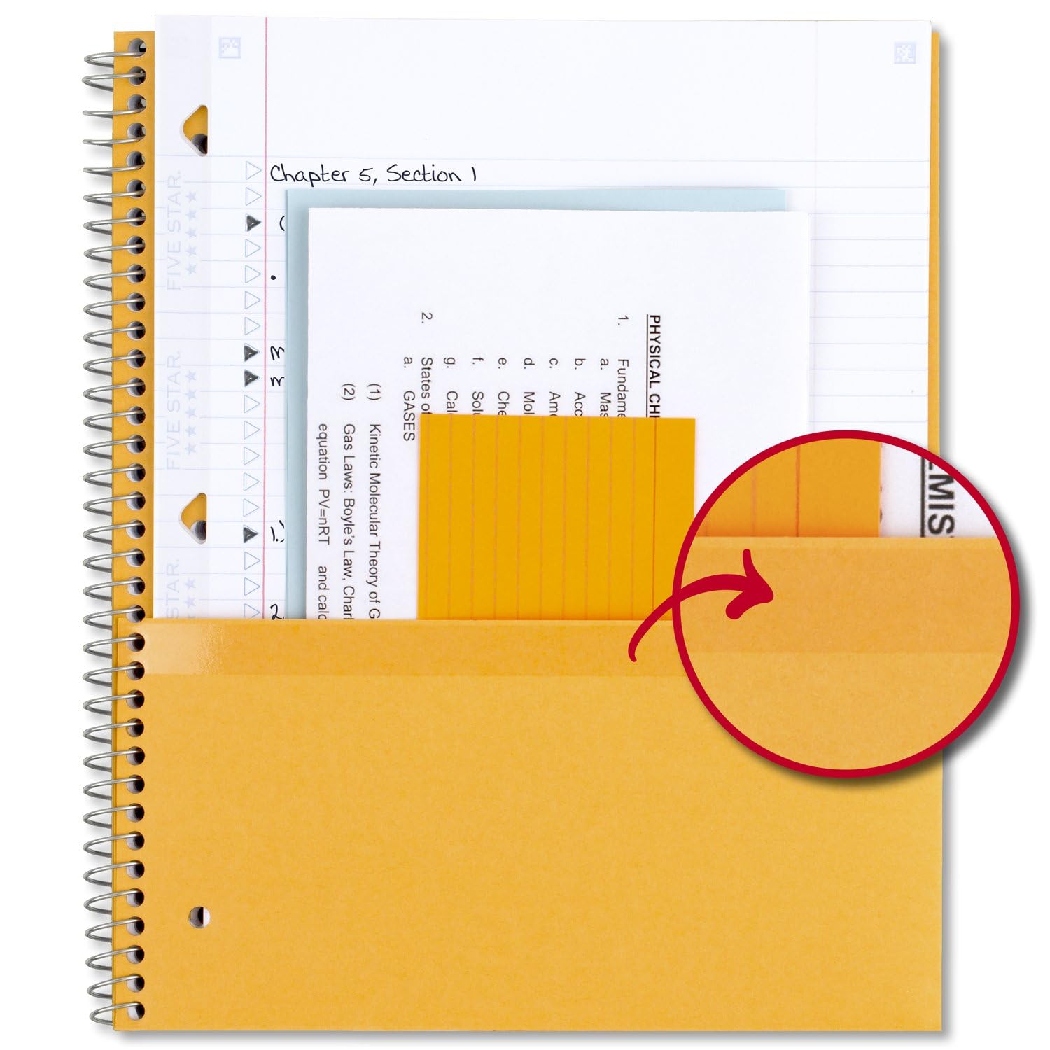 Five Star Spiral Notebook + Study App, 5 Subject, College Ruled Paper, Fights Ink Bleed, Water Resistant Cover, 8-1/2" x 11", 200 Sheets, Blue (73635) - Image 6