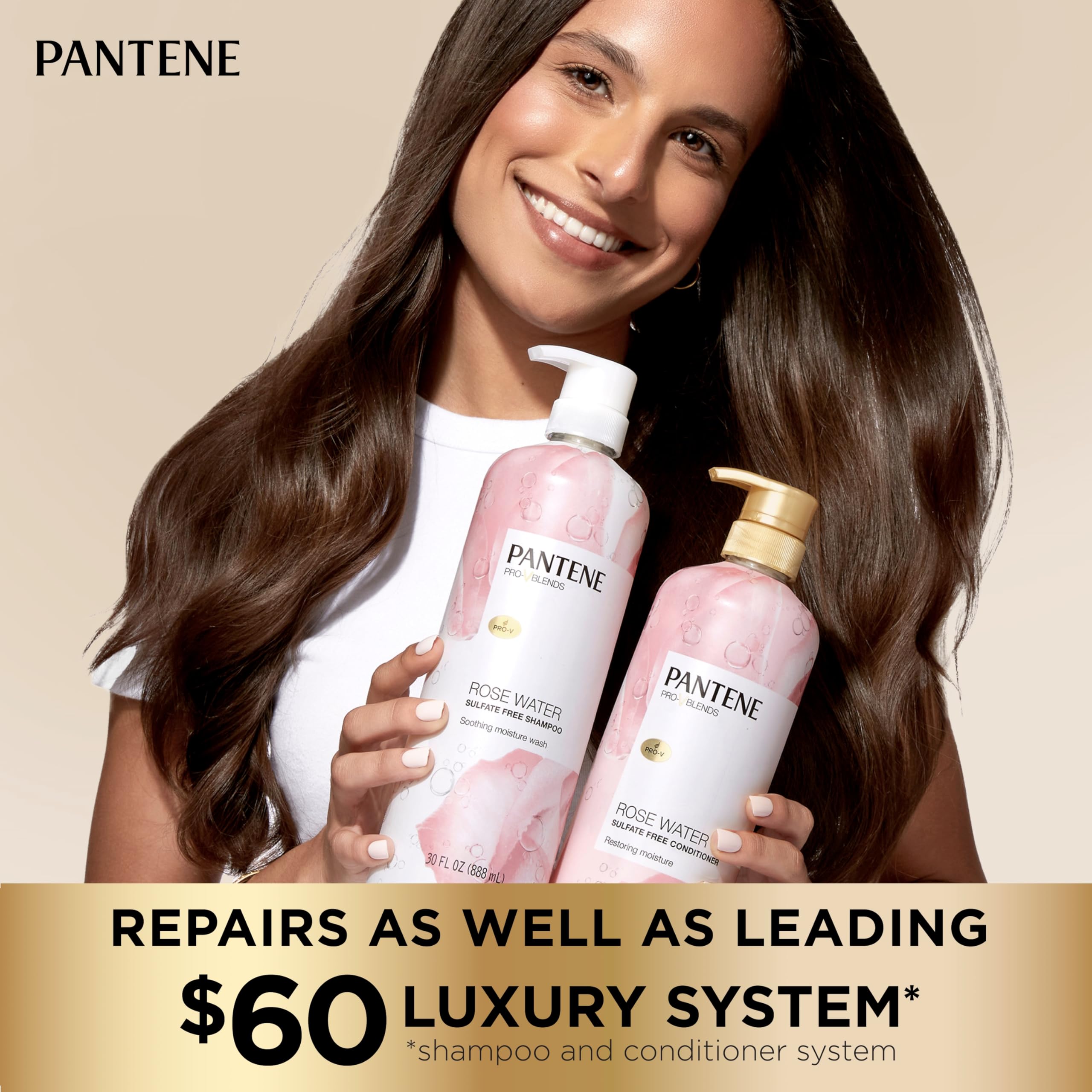 Pantene Sulfate Free Rose Water Shampoo, Soothes, Replenishes Hydration, Safe for Color Treated Hair, Nutrient Infused with Vitamin B5 and Antioxidants, Pro-V Blends, 30.0 oz - Image 7