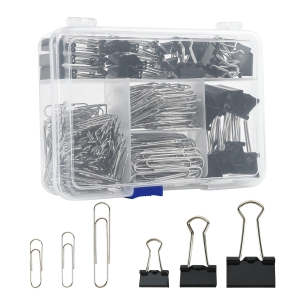 Binder Clips Paper Clips Assorted Sizes, 340pcs Black Binder Clips Jumbo Paperclips Set, Large Paper Clips for Office, School Supplies, Binder & Paper Clips in Container with Compartments
