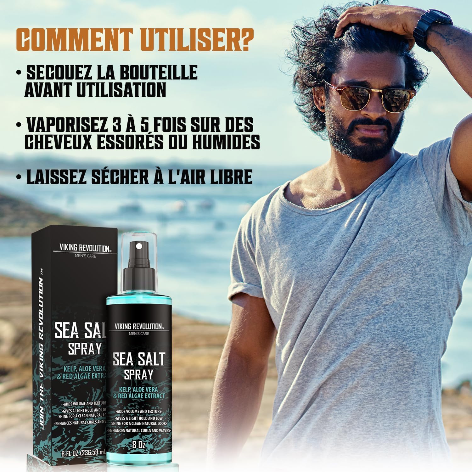 Viking Revolution Sea Salt Spray for Hair Men - Hair Texturizing Spray with Kelp, Aloe Vera and Red Algae Extract - Surf Spray to Add Volume and Texture Sea Salt Spray for Men Beach Hair Spray - 8oz - Image 3