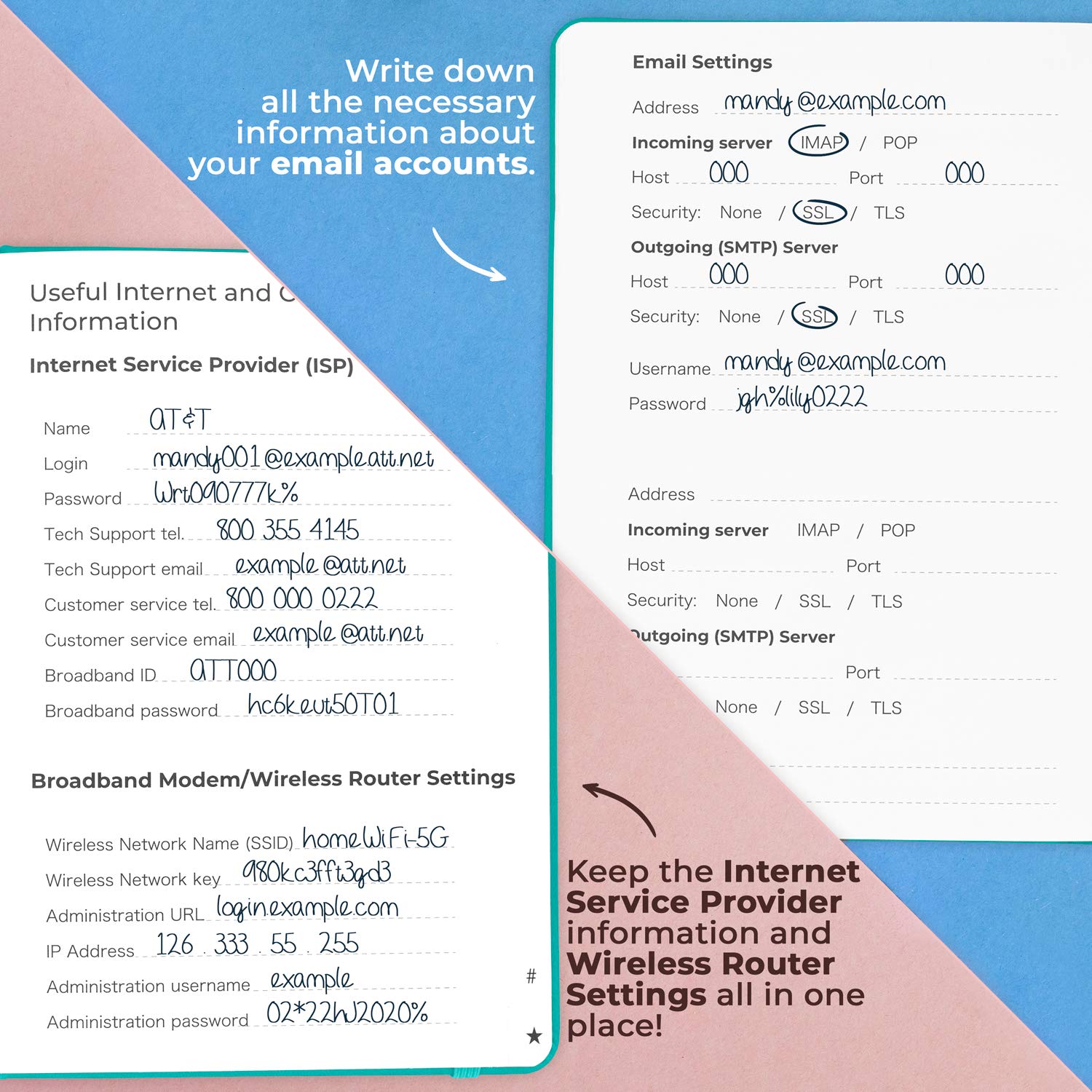 Clever Fox Password Book with alphabetical tabs. Internet Address Organizer Logbook. Medium Password Keeper for Website Logins (Aquamarine) - Image 4
