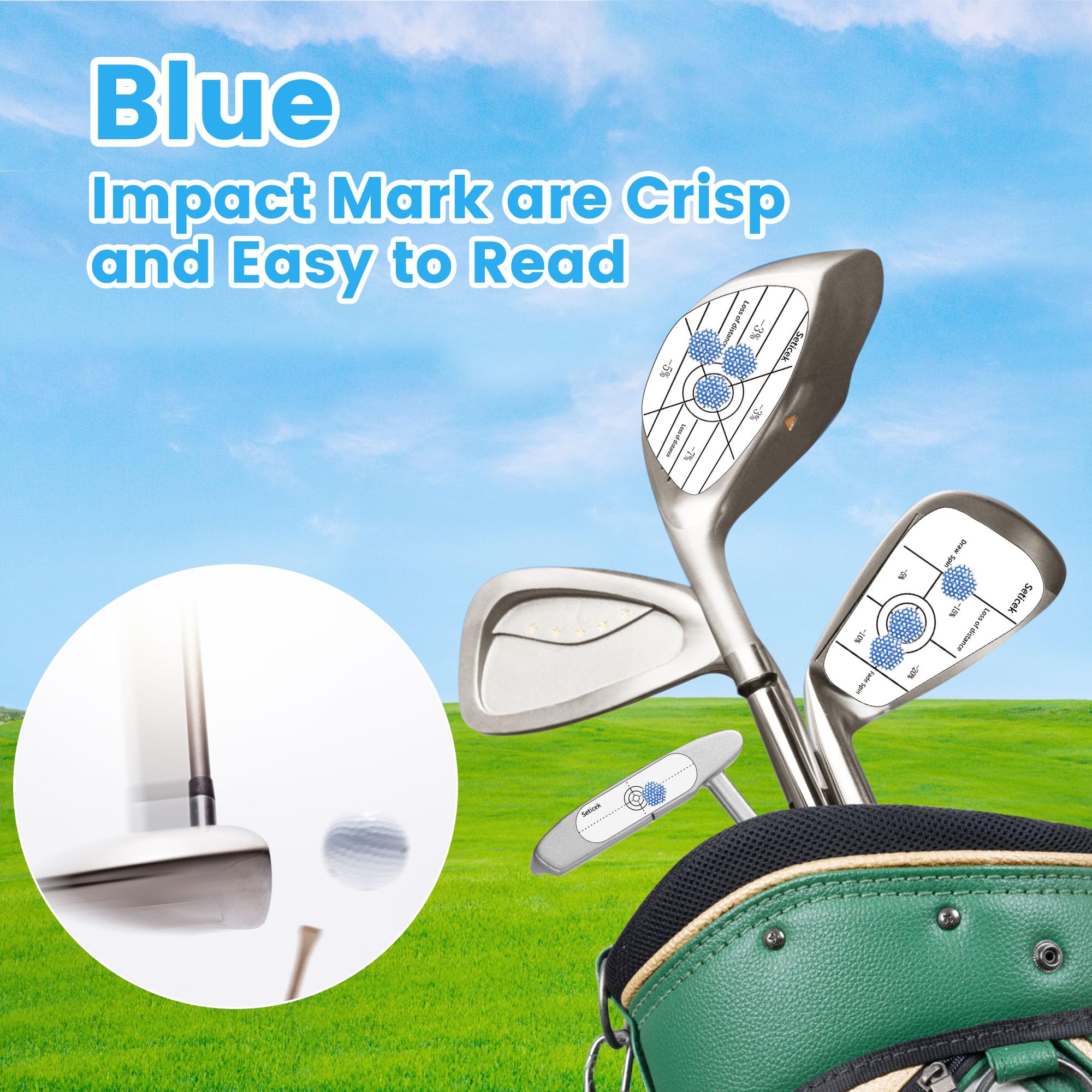 Seticek Golf Impact Tape Set 300Pcs, Self-Teaching Sweet Spot and Consistency Analysis, Golf Club Impact Stickers for Woods Irons and Putters Each 100 Pcs,Useful Training Aid Improve Ball Striking - Image 5