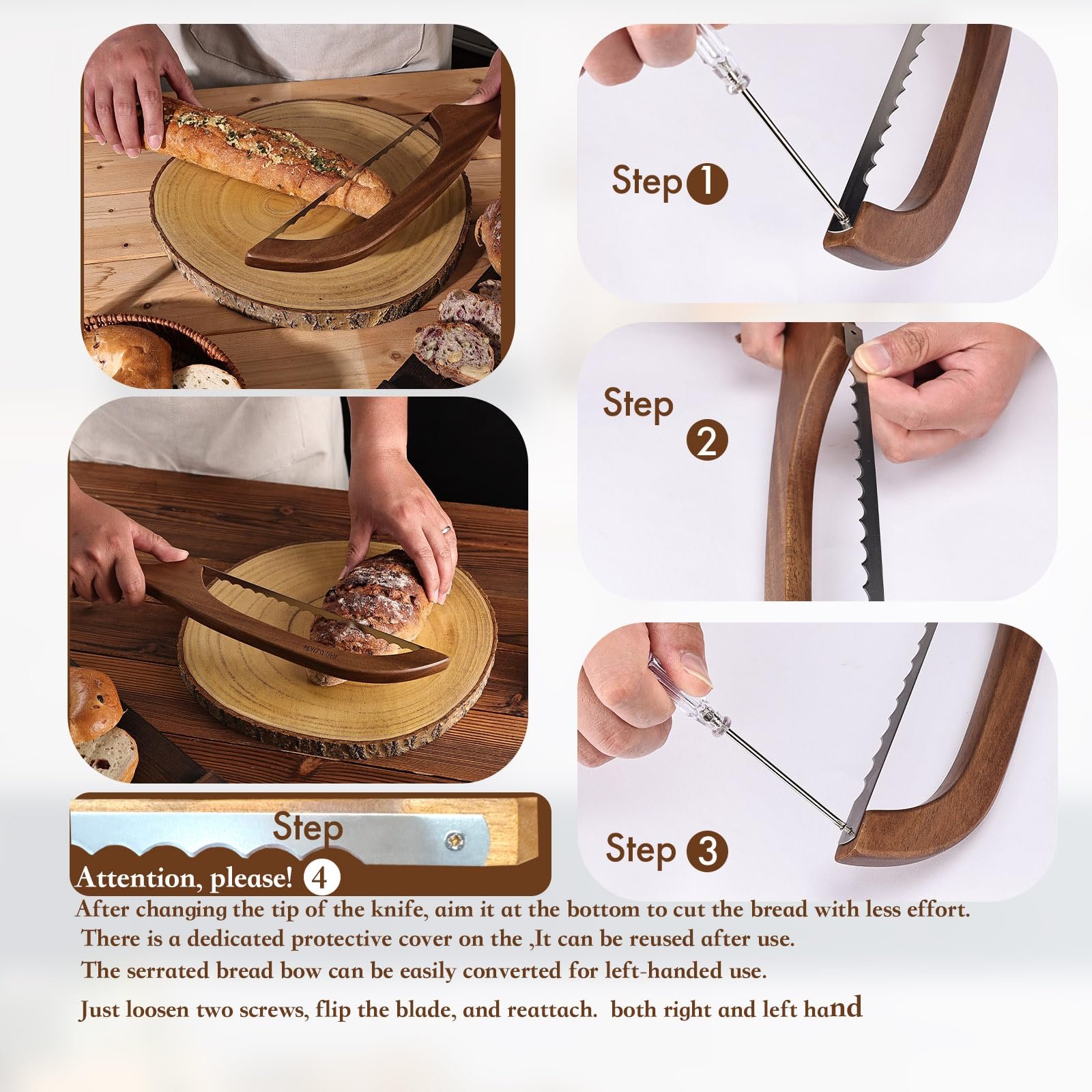 Bread Knife for Homemade Bread,Sourdough bread knife,15.7" Bread slicer for Homemade Bread, Baguettes and More Cuts Thin,Bow Design Easy to Cutting Even Slices - Image 4