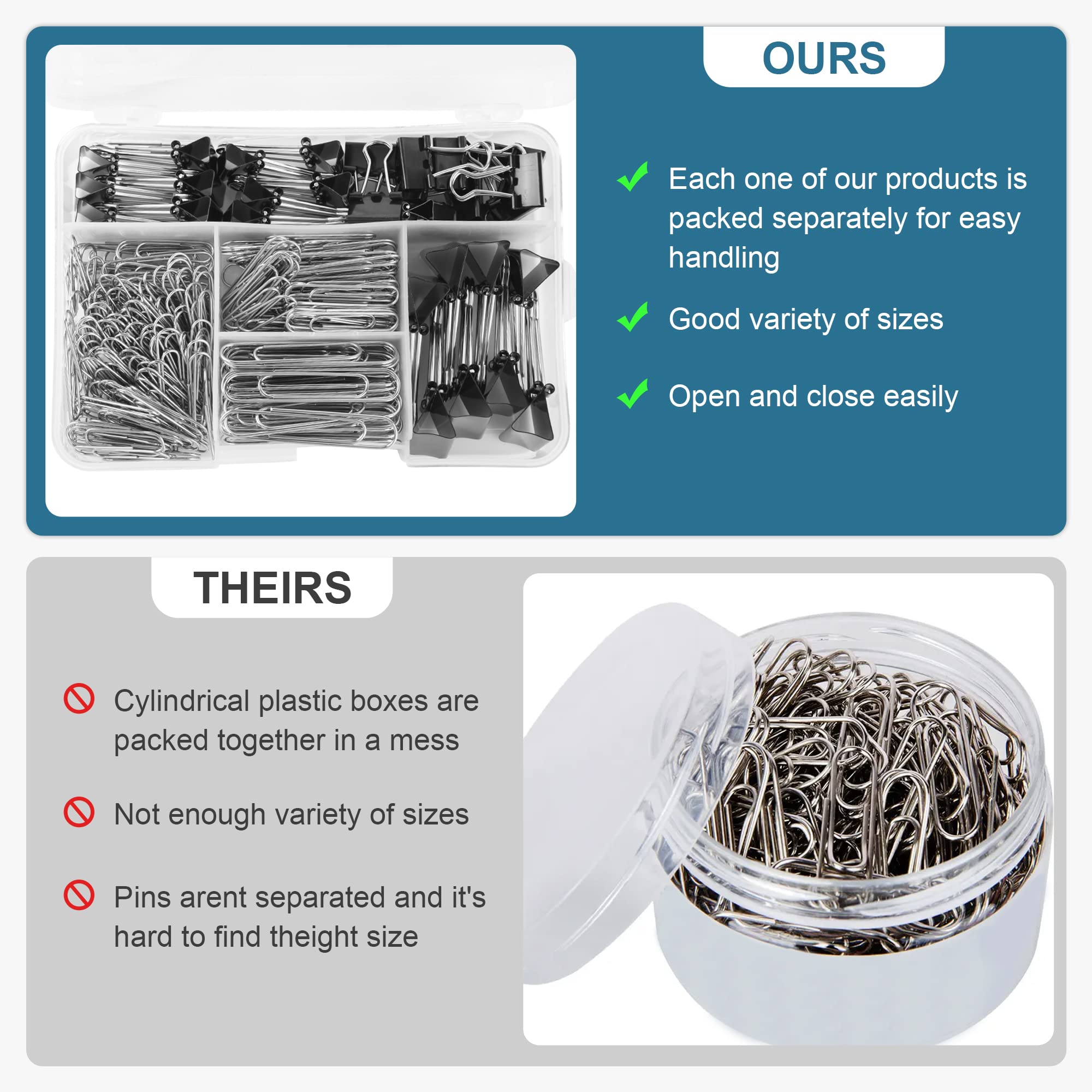 Binder Clips Paper Clips Assorted Sizes, 340pcs Black Binder Clips Jumbo Paperclips Set, Large Paper Clips for Office, School Supplies, Binder & Paper Clips in Container with Compartments - Image 6