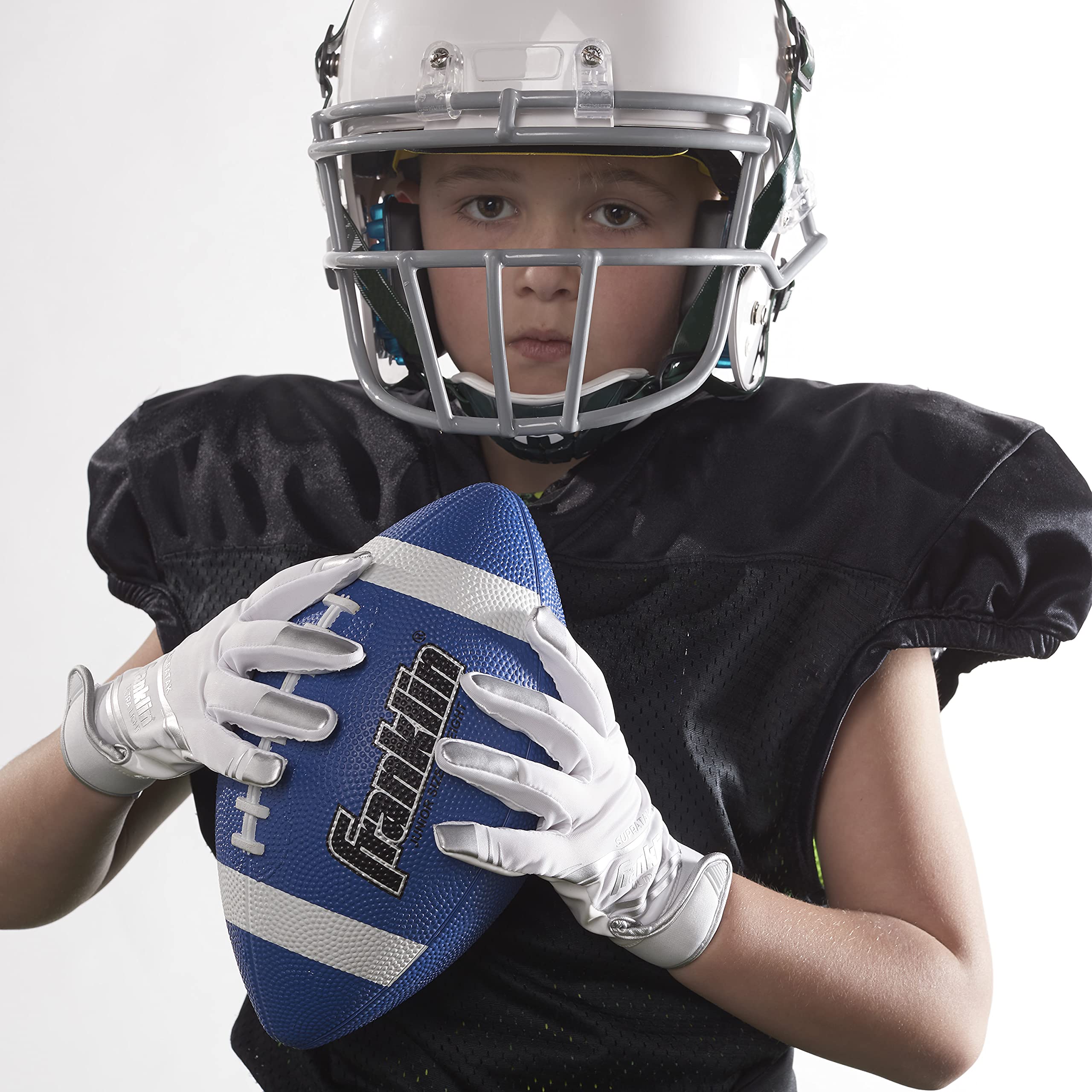 Franklin Sports Football - Grip-Rite 100 - Kids Junior Size - Youth Football - Durable Outdoor Rubber Football - Blue / White - Image 2
