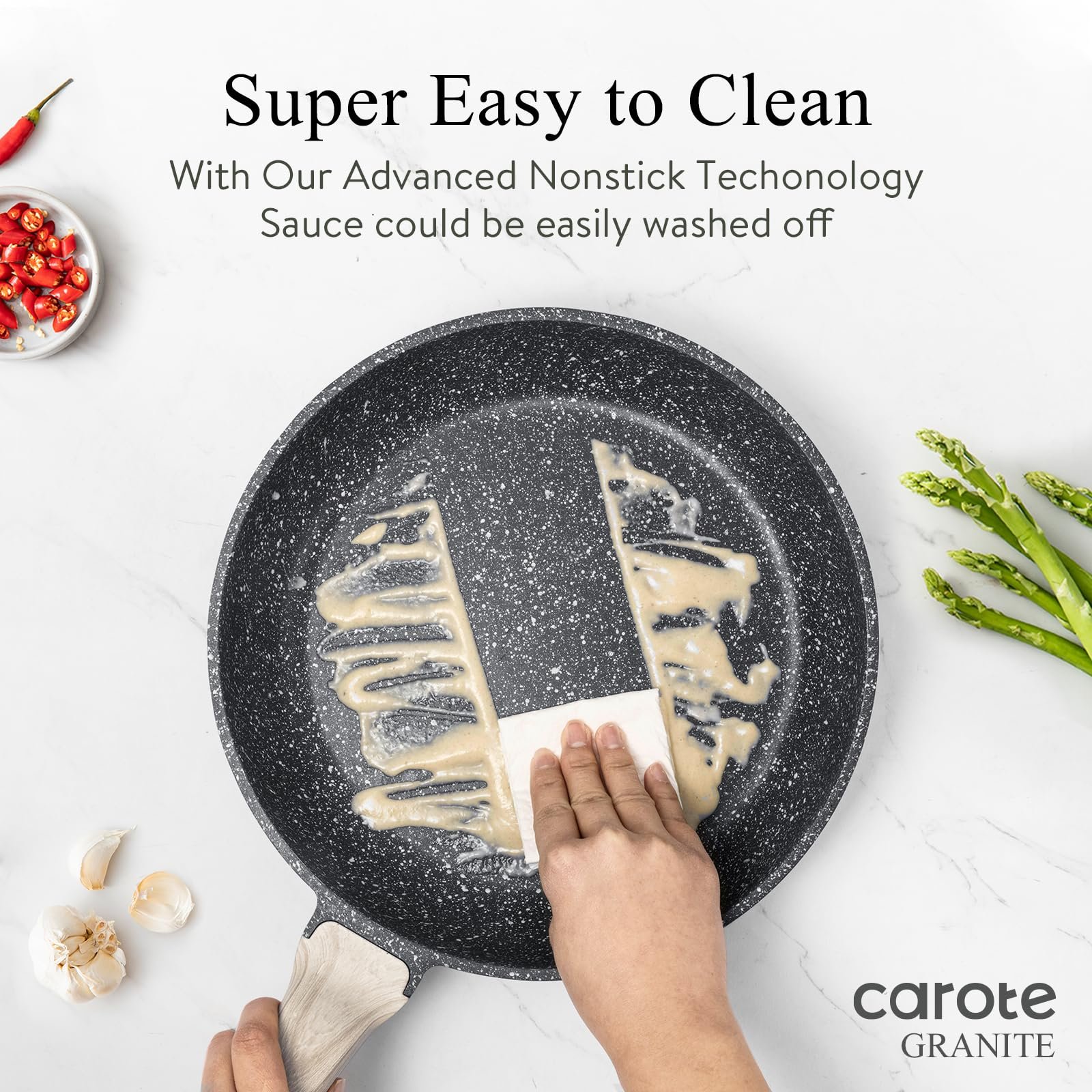 CAROTE Nonstick Frying Pan Skillet,Non Stick Granite Fry Pan Egg Pan Omelet Pans, Stone Cookware Chef's Pan, PFOA Free,Induction Compatible(Classic Granite, 8-Inch) - Image 5