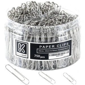 Kempshott 750 Paper Clips Assorted Sizes Small, Medium and Large Paperclips for Paperwork Ideal for Home, School and Office Use (Assorted, Silver)