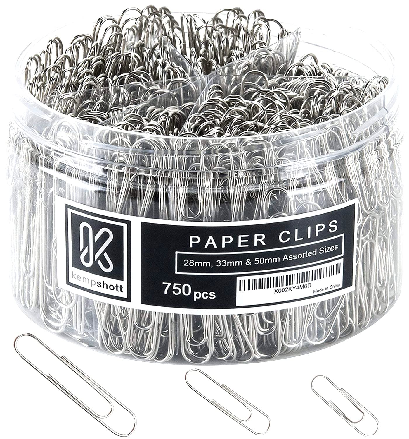 Kempshott 750 Paper Clips Assorted Sizes Small, Medium and Large Paperclips for Paperwork Ideal for Home, School and Office Use (Assorted, Silver)