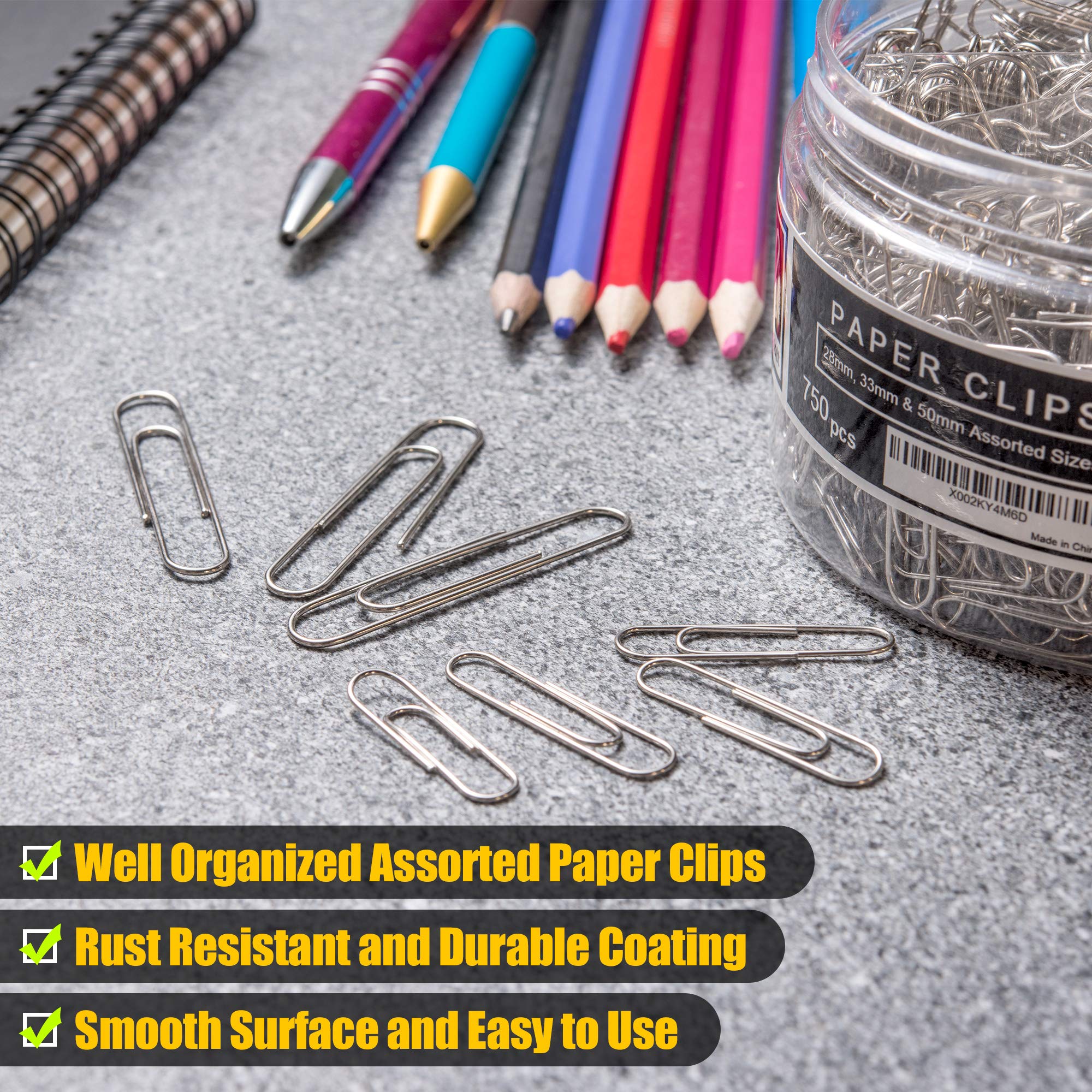 Kempshott 750 Paper Clips Assorted Sizes Small, Medium and Large Paperclips for Paperwork Ideal for Home, School and Office Use (Assorted, Silver) - Image 6