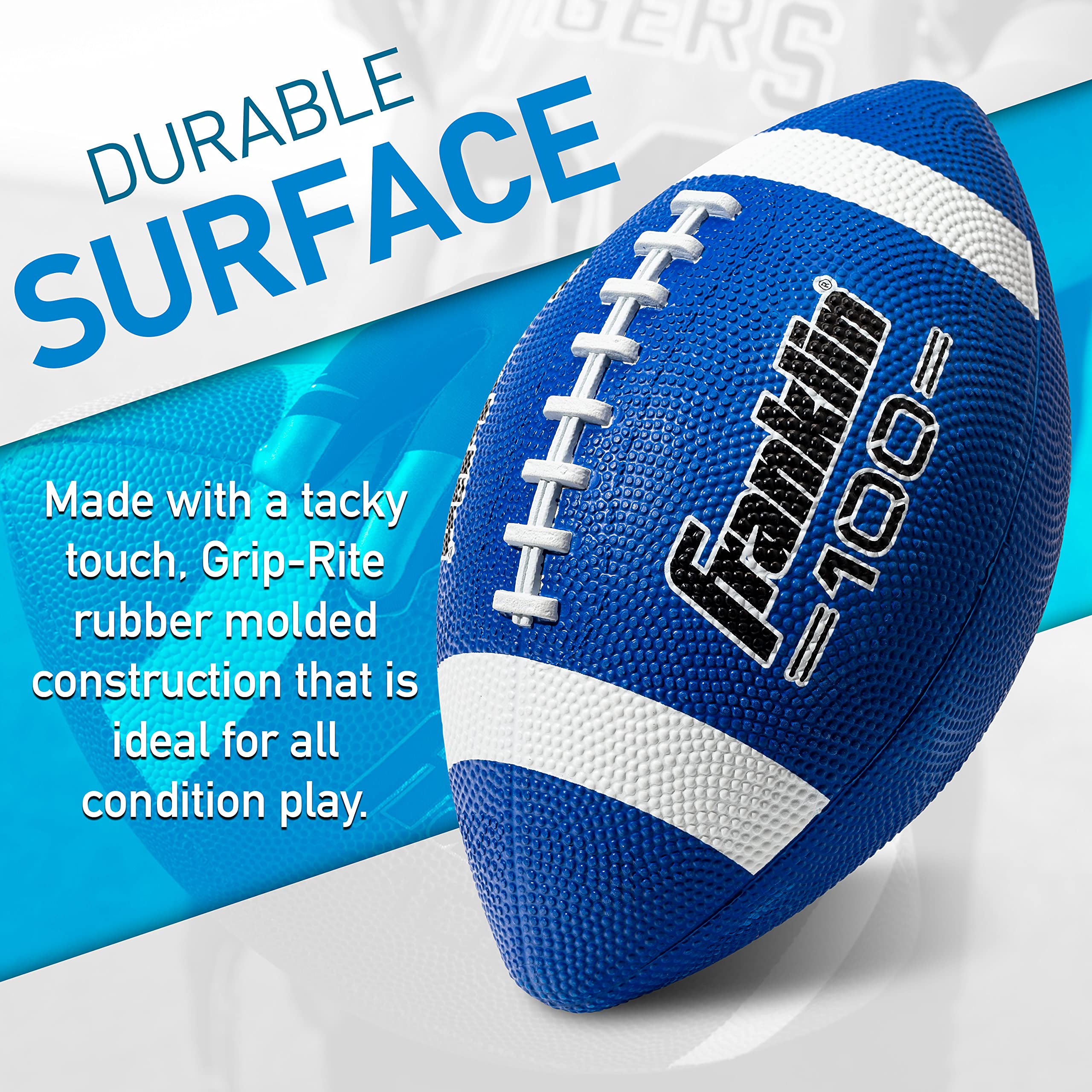 Franklin Sports Football - Grip-Rite 100 - Kids Junior Size - Youth Football - Durable Outdoor Rubber Football - Blue / White - Image 7